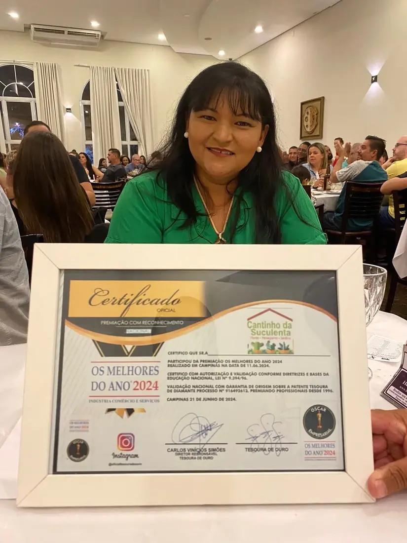 Certificado Os Melhores do Ano 2024 do Cantinho da Suculenta
